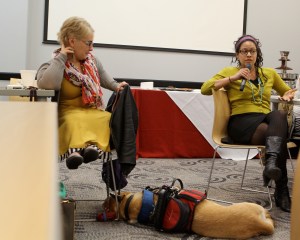 Dr. Amy Allen Sekhar (left) listens as Dr. Sarah Ohmer talks about growing up in rural France.