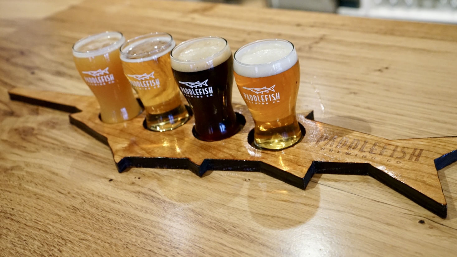 A flight of beers at Paddlefish Brewing Co.